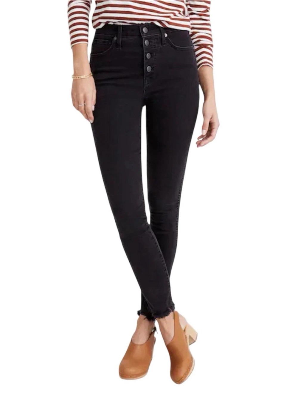 Madewell 10” High Rise Skinny Jeans Size 27 Chewed Hems Faded Berkeley Black
